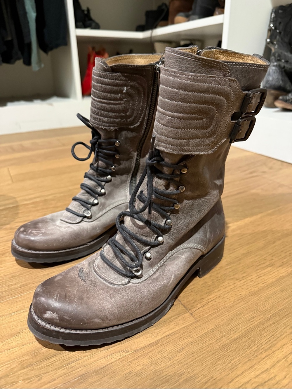 Frye Leather Distressed Combat Boots